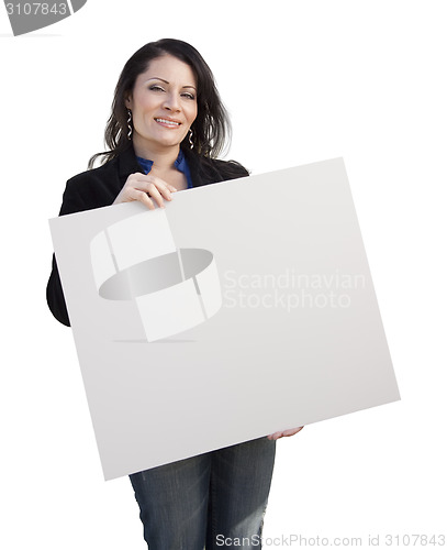 Image of Hispanic Woman Holding Blank Sign On White