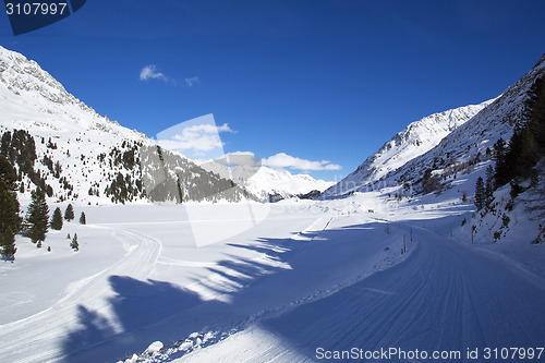 Image of Frozen lake Obersee in the Austrian Alps