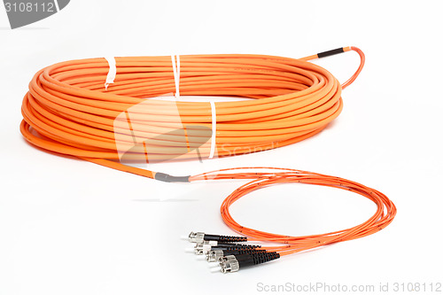 Image of orange fiber optic ST connector patchcord