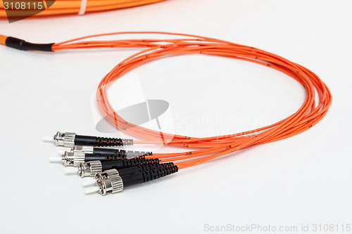 Image of orange fiber optic ST connector patchcord