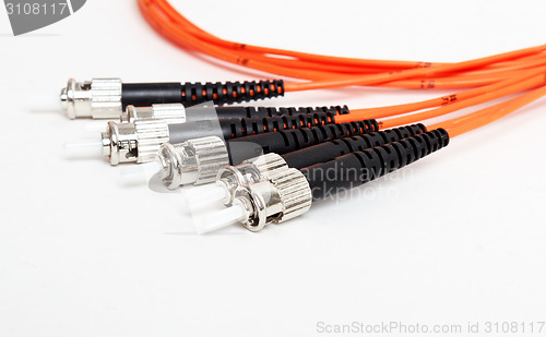 Image of orange fiber optic ST connector patchcord