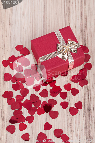 Image of Red hearts confetti in box valentine love concept