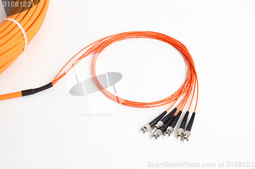 Image of orange fiber optic ST connector patchcord