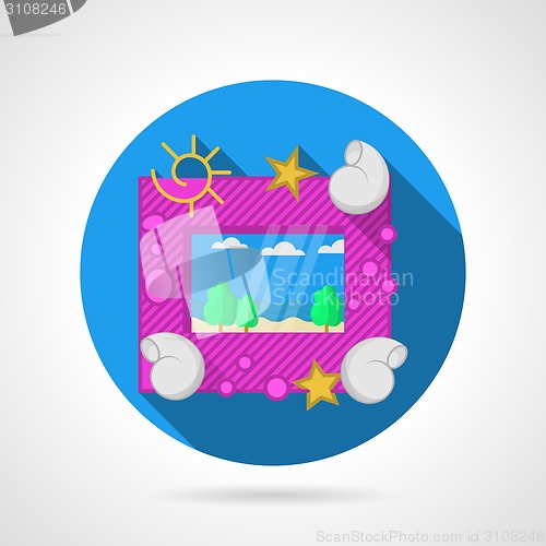 Image of Blue flat vector icon for sea picture frame