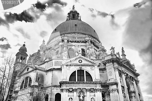 Image of Low angle view of Santa Maria della Salute bw