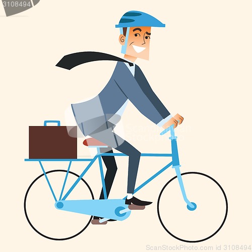 Image of Businessman going to work in the office by bike
