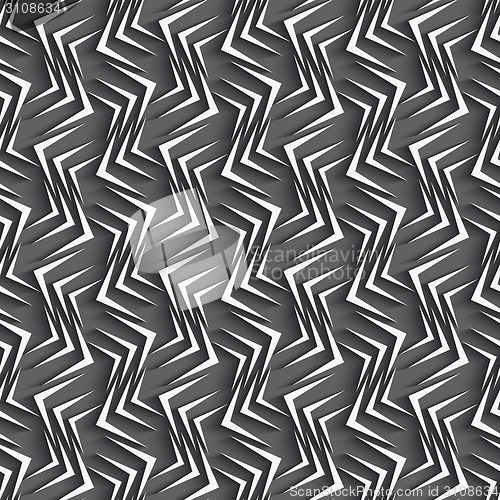 Image of Geometrical ornament with white zig-zags on gray background