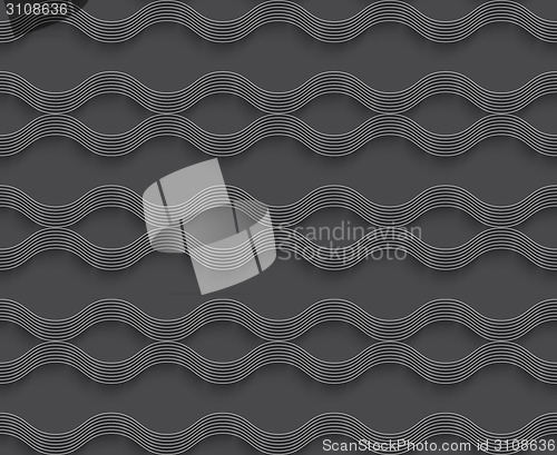 Image of Geometrical ornament 3d wavy lines on gray background