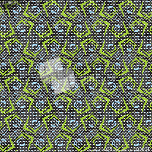 Image of Textured ornament with green and blue rough shapes 