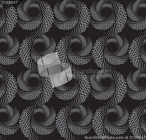 Image of Repeating ornament of  textured circles on dark gray