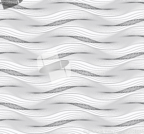 Image of Repeating ornament of many horizontal wavy lines with overlappin