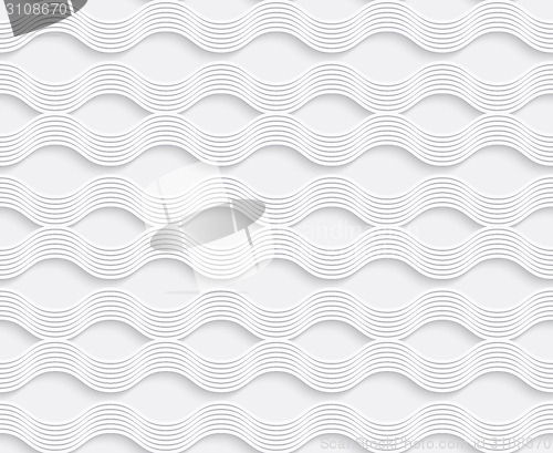 Image of Geometrical ornament 3d wavy lines on white background