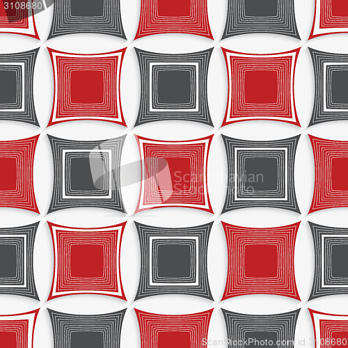 Image of Geometrical ornament with red and gray squares on white