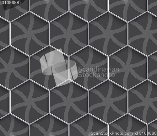 Image of Geometrical ornament 3d hexagonal net on gray background