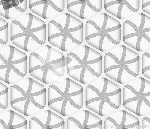 Image of Geometrical ornament 3d hexagonal net on white background
