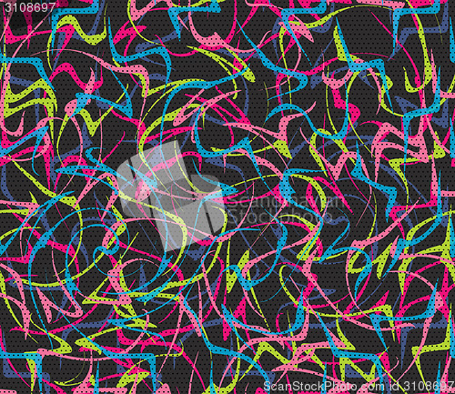 Image of Textured ornament with colorful paint splashes on gray
