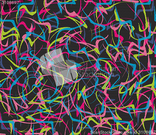 Image of Textured ornament with colorful paint splashes on gray
