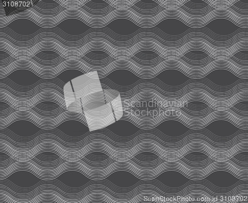 Image of Repeating ornament horizontal wavy lines on gray 