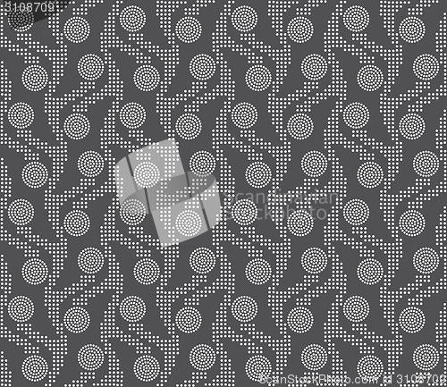 Image of Repeating ornament vertical dotted stripes with circles on gray