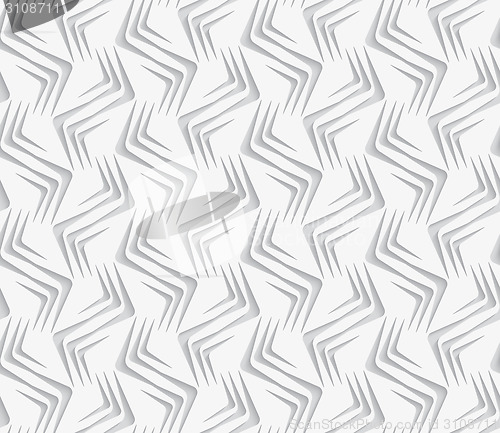 Image of Geometrical ornament with white zig-zags on white background