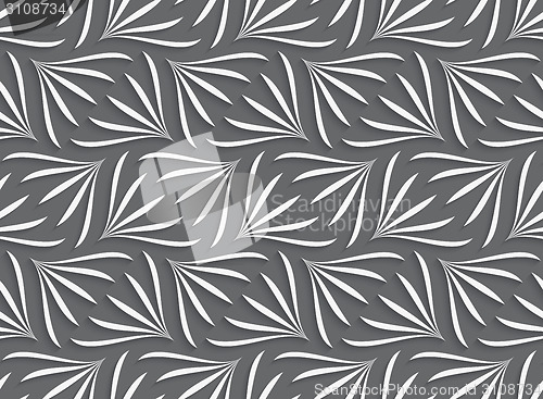 Image of Ornament with white geometric floral shapes on gray background