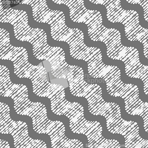 Image of Geometrical ornament with diagonal dot textured waves