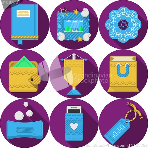 Image of Flat purple vector icons for handmade gifts