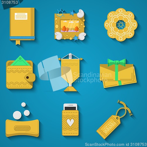 Image of Handicraft items flat vector icons set