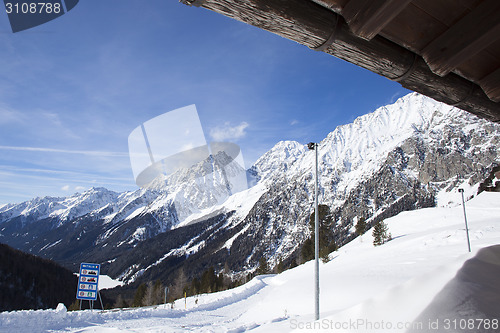 Image of Beautiful view from a ski hut at the border crossing in Austria