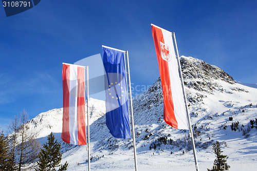 Image of Flags at the Border crossing from Italy to Austria