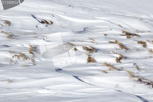 Image of Closeup of snowdrift and grass