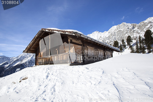 Image of Ski hut in the snowy Austrian Alps