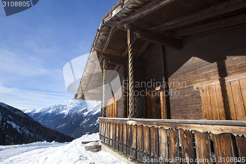 Image of Ski hut in the snowy Austrian Alps