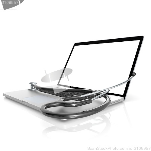 Image of Stethoscope and laptop