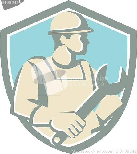 Image of Construction Worker Spanner Shield Cartoon