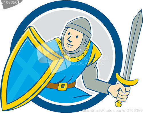 Image of Medieval Knight Shield Sword Circle Cartoon