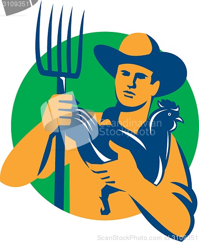 Image of Organic Farmer Pitchfork Chicken Retro