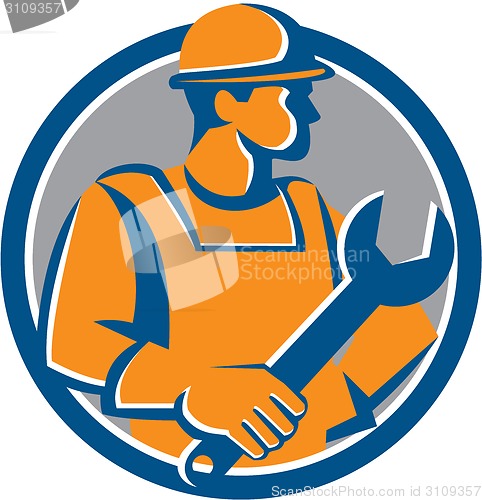 Image of Construction Worker Spanner Circle Cartoon