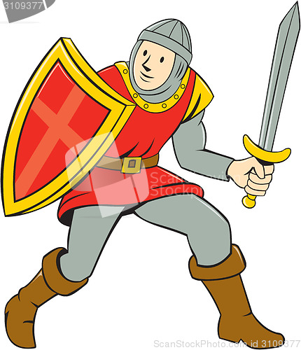 Image of Medieval Knight Shield Sword Standing Cartoon