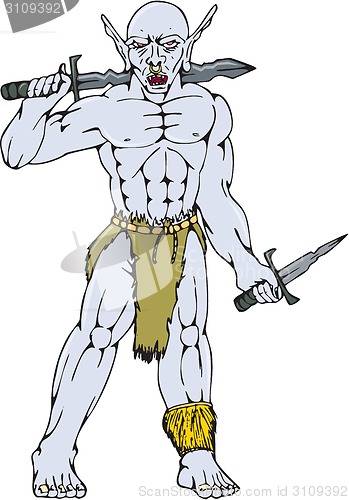 Image of Orc Warrior Sword Dagger Cartoon