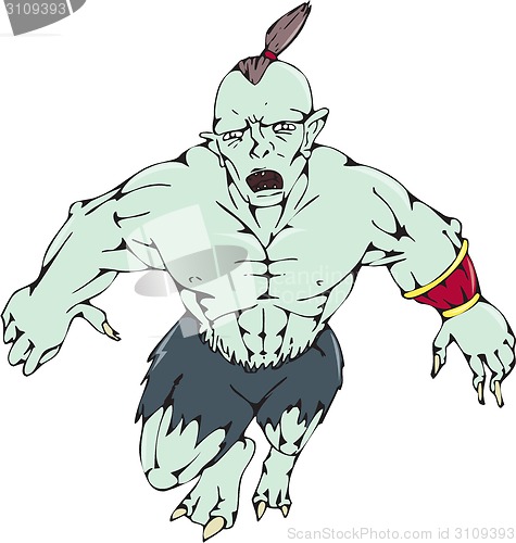 Image of Orc Warrior Jumping Front Cartoon