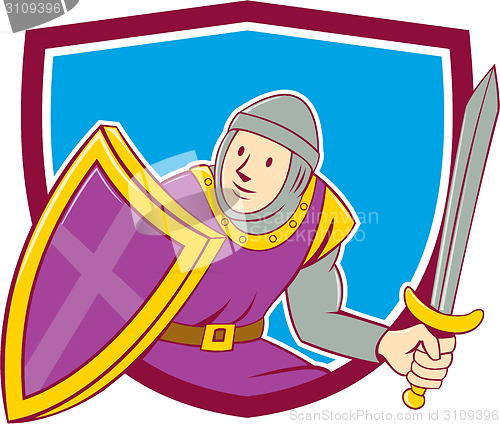 Image of Medieval Knight Shield Sword Cartoon