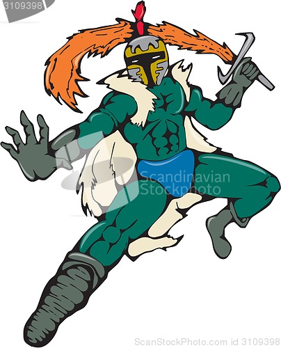 Image of Knight Wield Fiery Sword Cartoon