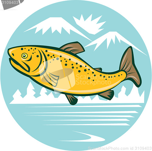 Image of Brown Trout Jumping Circle Cartoon