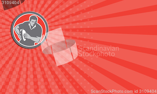 Image of Business card Rugby Player Running Ball Circle Retro