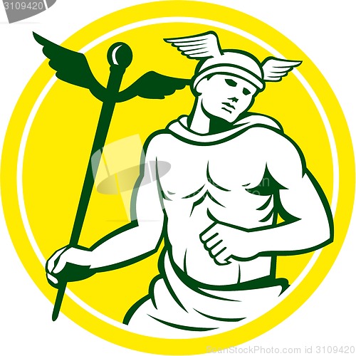 Image of Mercury Holding Caduceus Staff Retro