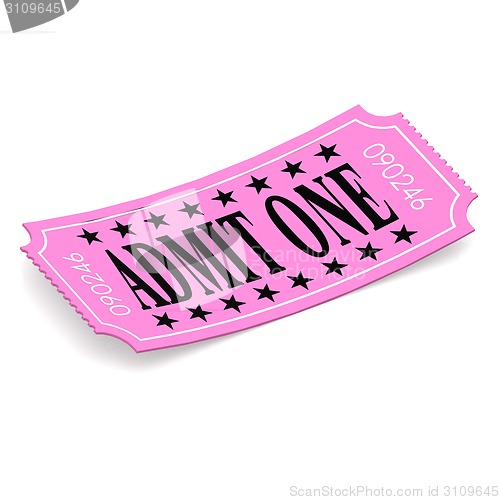 Image of Admit one pink ticket on white background