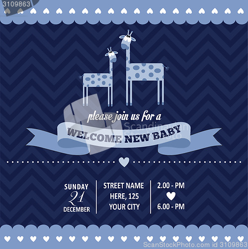 Image of baby shower invitation with giraffe in retro style 