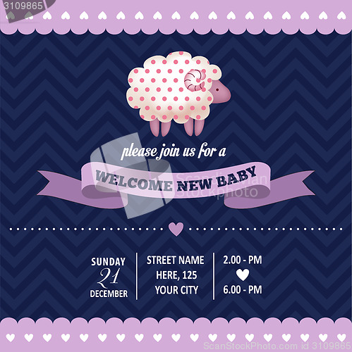 Image of baby shower invitation with sheep in retro style