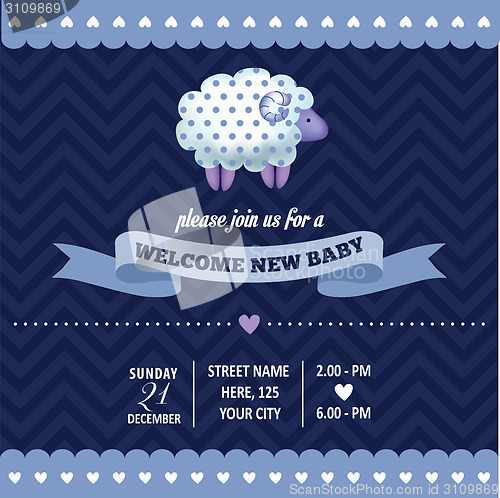 Image of baby shower invitation with sheep in retro style